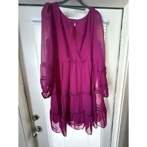 MAISON TARA FLARE PURPLE FUSIA RUFFLE DRESS SIZE 12 Crochet Fit And Flare - Picture 5 of 11